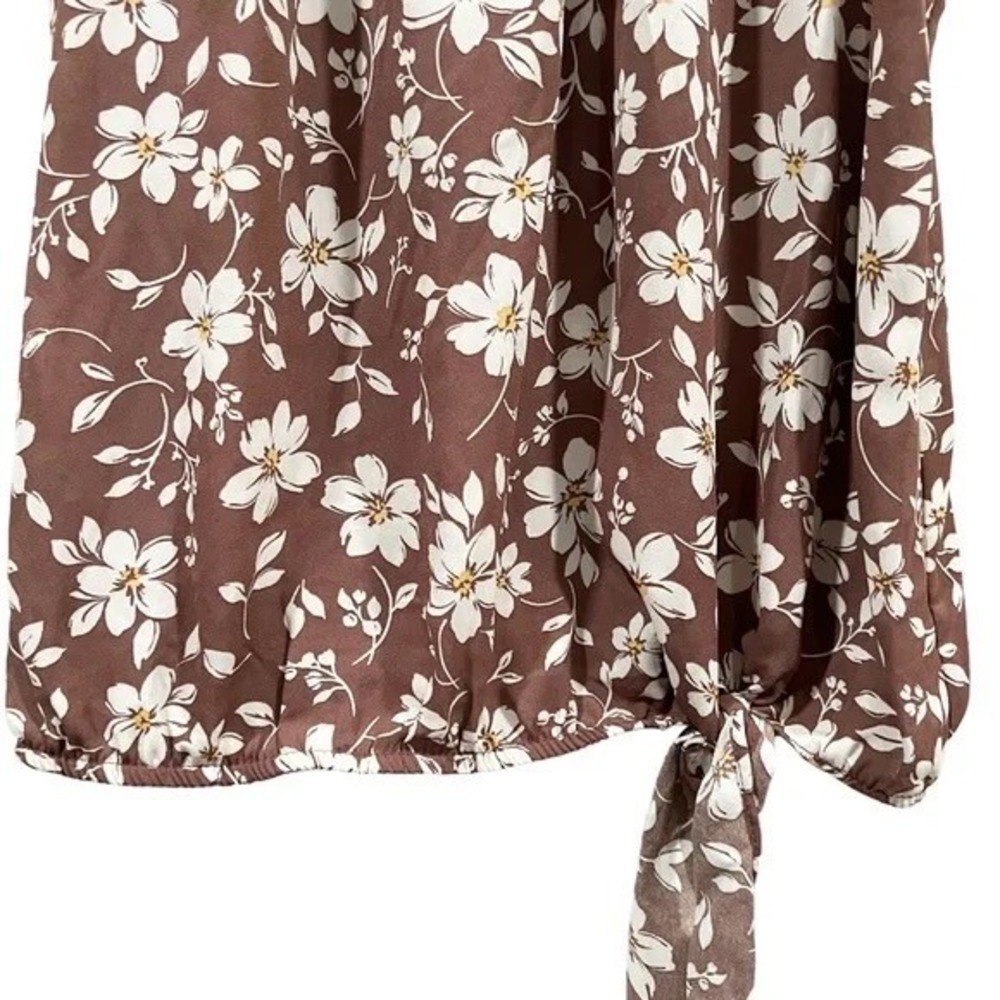 Sienna Sky Womens Brown Floral High Ruffle Neck Side Tie Blouse XS 02CT3687W - Picture 4 of 8